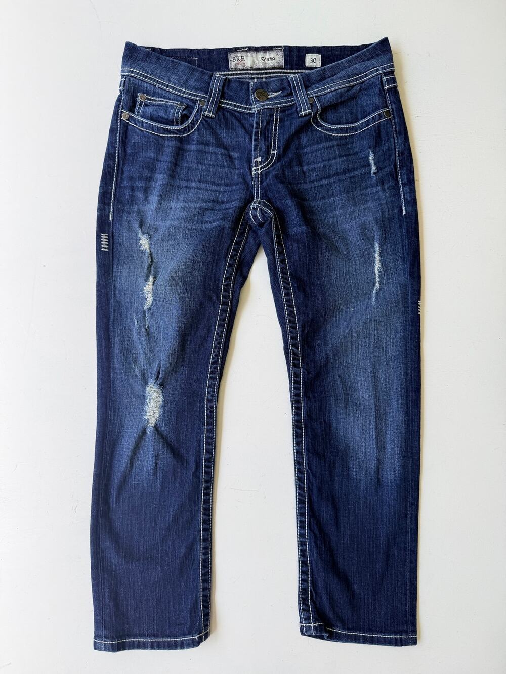 BKE Stella Distressed Thick Stitch Capri Crop Denim Jeans Size 30